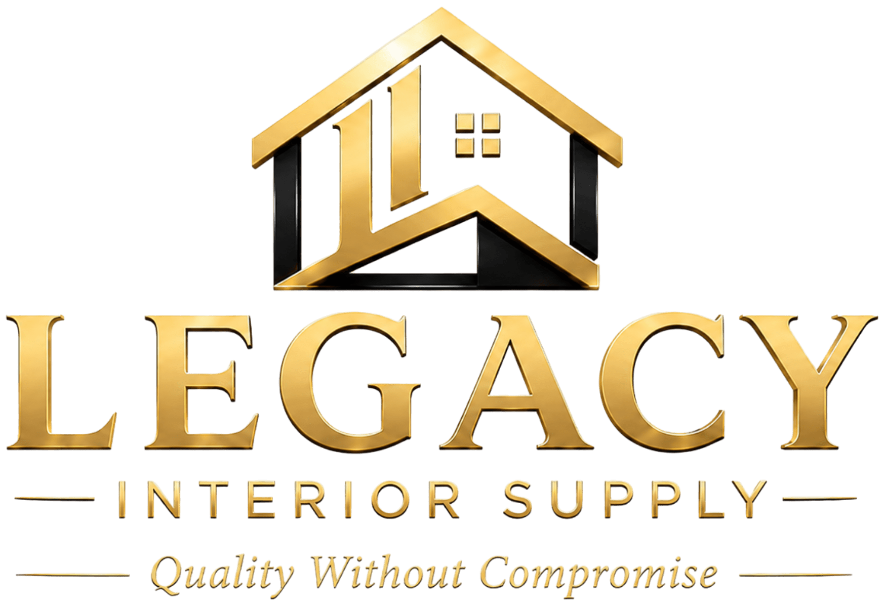 Legacy Interior Supply logo featuring a gold and black house-shaped emblem, the company name, and the tagline “Quality Without Compromise."